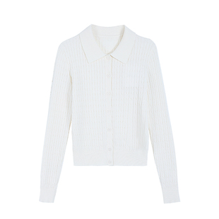 Maven Lin 松弛Look 极简polo领针织开衫女复古麻花毛衣长袖上衣