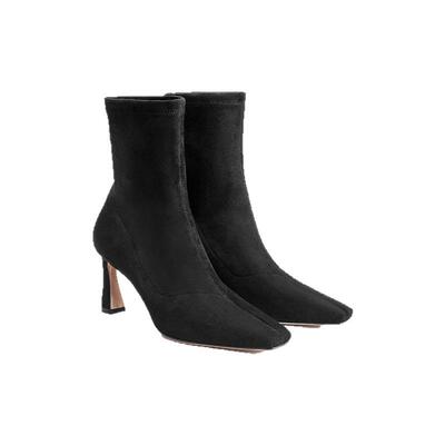 MD女鞋·斯年·袜靴绒面弹力布马蹄跟简约秋冬短靴MESSRSDING