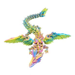 三地打印金色带翅膀水晶龙关节可活动3D镭射夜光飞龙男孩玩具模型