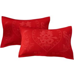 结婚枕巾纯棉一对喜庆大红色高端婚庆六层纱布全棉陪嫁新婚枕头巾