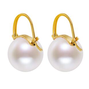 海蒂珠宝 婉卿 12-13mm正圆强光大颗粒淡水珍珠水桶耳环18K金耳钉