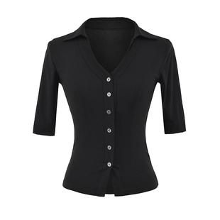 YoungGirlDay御姐纯欲韩系OL单排扣修身收腰显瘦中袖翻领衬衫上衣