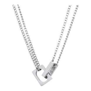 FDK项链男款简约毛衣链双层方环相扣男士男生嘻哈小众设计可刻字