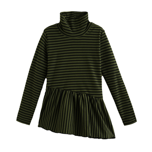 砚台家童装女童条纹高领打底连衣裙2025冬装新款儿童洋气磨毛内搭