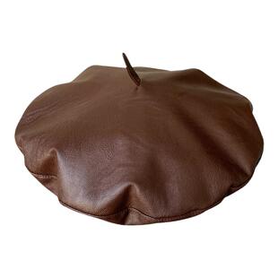 mona同款帽子飞碟帽韩版百搭复古PU皮质网红款贝雷帽显脸小画家帽