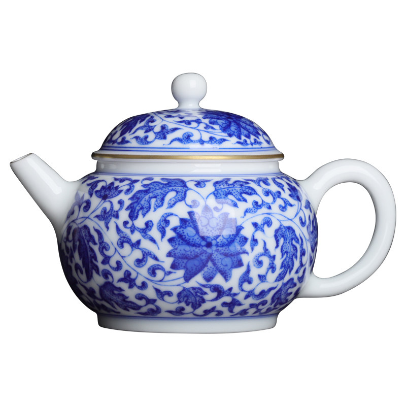 自慢堂瓷器青花手绘缠枝莲思定壶