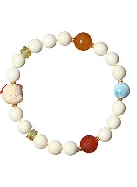 天然猛犸象牙圆珠搭配水晶珠配件原创手链 女猛犸手串设计款饰品