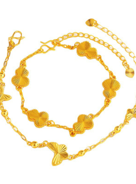 沙金钱币葫芦两世欢蝴蝶手链金坨平安锁四叶花爆闪镭射福禄环饰品