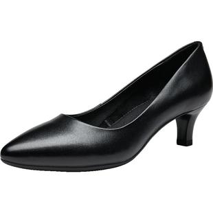 红蜻蜓皮鞋女鞋春夏通勤上班鞋中细高跟鞋一脚蹬懒人浅口职业单鞋