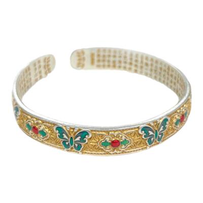 燕归蝶仙珐琅24k描金足银手镯