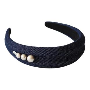 川野法式仿珍珠蓝色头箍女新款时尚高级感高颅顶防滑发箍头饰发饰