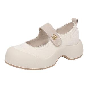 星期六厚底运动玛丽珍鞋女款夏季新款魔术贴大头鞋白色增高小皮鞋