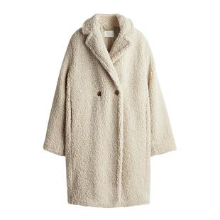 HM女装毛呢外套冬季保暖绒感大衣户外通勤时尚毛毛外套1170329