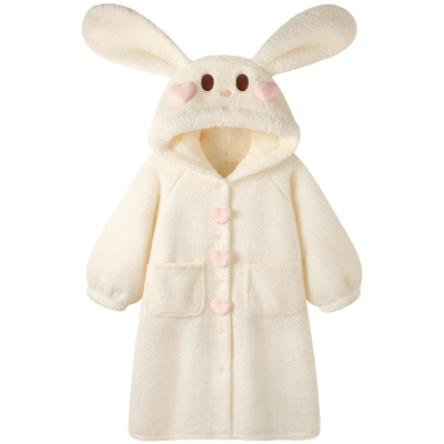 睡袍女款冬季珊瑚绒小兔长款睡衣