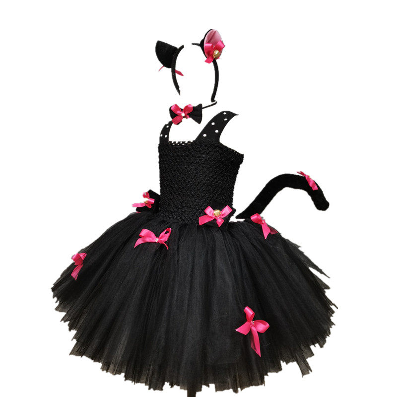 儿童学猫叫演出服女童防滑肩带舞蹈演出服装小女孩万圣节游园服装
