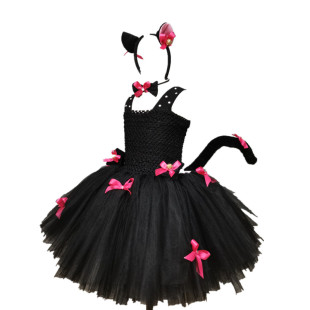 儿童学猫叫演出服女童防滑肩带舞蹈演出服装小女孩万圣节游园服装