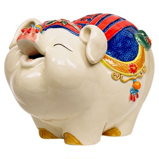 【本尼家】非遗手工石湾陶瓷《八方来财》开心猪中式家居玄关摆件
