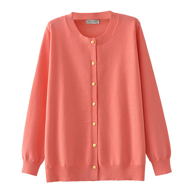 纯色针织衫大码金属扣圆领开衫