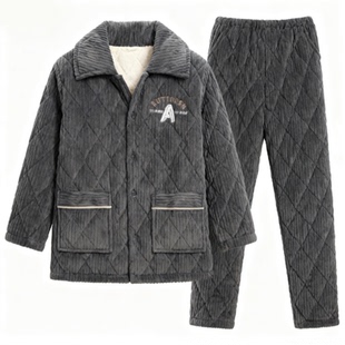 睡衣男款三层夹棉加绒加厚冬季新款中老年男士可外穿送爸爸家居服