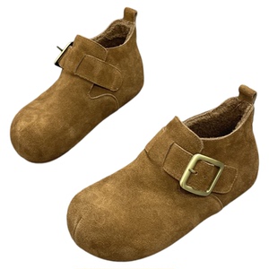 真皮厚底加绒勃肯鞋女2025冬季新款内增高复古丑萌一脚蹬保暖棉鞋