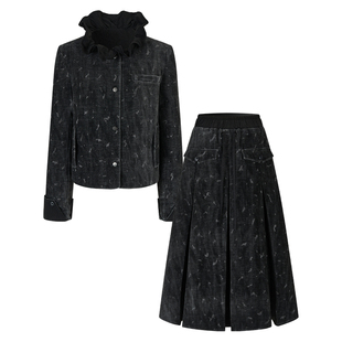 创世纪元【绒烬书息】2025超火冬装套装女双面穿短外套半裙两件套