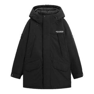 太平鸟男装 连帽工装羽绒服男冬季宽松户外御寒黑色保暖外套潮