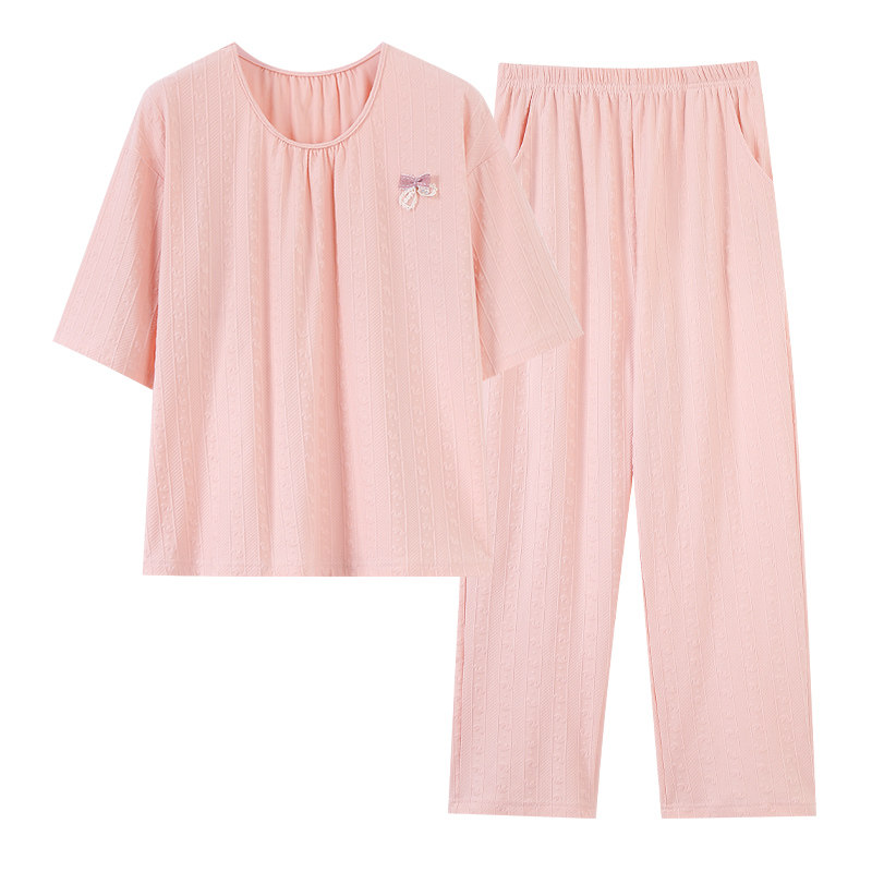 女款睡衣夏天中袖中年妈妈家居服