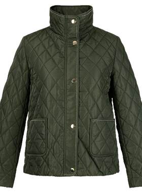 简爱诺秋冬新品女短款深绿色外套加厚格纹立领通勤棉服JA033624MF