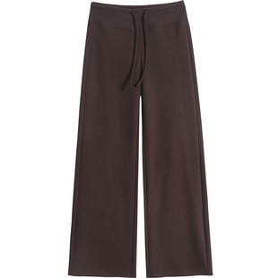 棕咖色羊毛阔腿裤女秋冬季高腰醋酸毛呢裤美拉德面膜加绒糯米裤子