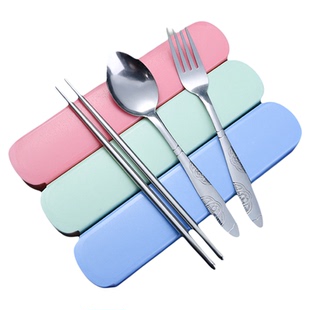 筷子勺子叉子套装便携式餐具三件套不锈钢旅行餐具小学生便携餐具