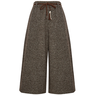 MOORING泊 松弛感羊毛混纺松紧高腰阔腿裤宽松显瘦八分直筒秋冬裤