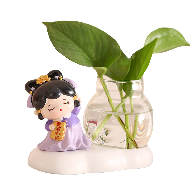 可爱仕女水培小摆件绿萝植物装饰