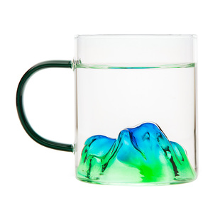 雅集茶具玻璃观山杯带把手千里江山青绿玻璃茶杯办公家用水杯