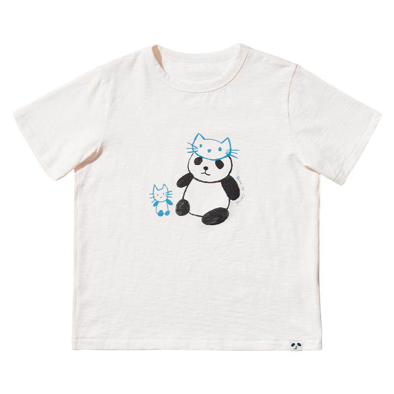 allblu幼岚【竹节棉】儿童T恤春新款男童女童短袖熊猫滚滚印花T