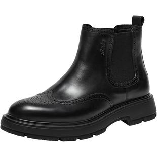 Bata切尔西靴男2025冬季商场新款牛皮英伦风通勤加绒低靴25611DD5