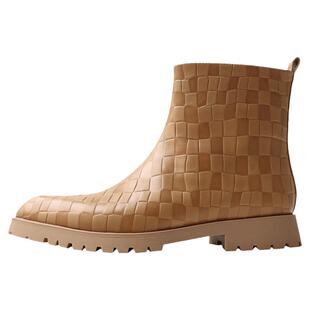 真实随性的时髦~巴黎柜款棋格胎牛皮侧拉链雕塑感尖头四季短靴特