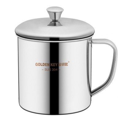 金钥匙带手柄茶缸单层不锈钢水杯