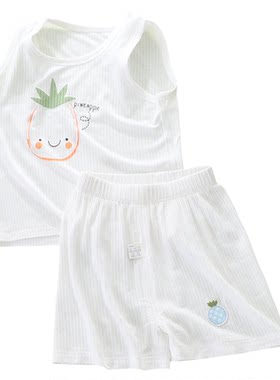 婴儿套装分体夏季薄款宝宝衣服0-2岁男女宝宝莫代尔背心短裤外出