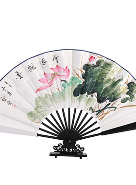折扇10寸竹节宣纸手绘日用复古