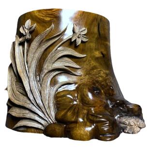 古蜀神木四川金丝楠传统手工艺整料雕刻文房用品办公室笔筒纯手工