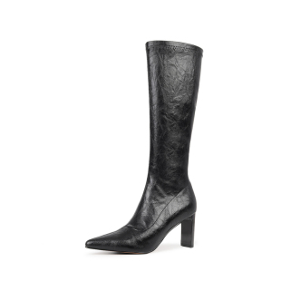 奥莱Nine West/玖熙法式复古尖头细跟弹力靴不过膝长靴高筒靴