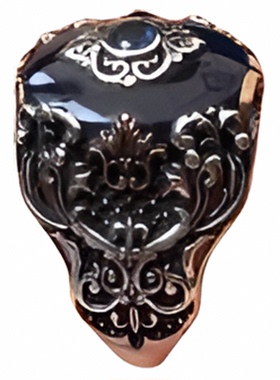 男纯银复古纯银雕刻戒指蓝色锆石