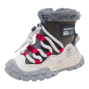 巴布豆童鞋男童鞋加绒2025新款冬季加厚防水棉鞋男孩女儿童雪地靴