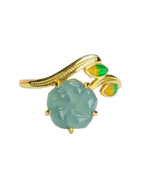 天然A货翡翠戒指蓝水四叶草指环复古玉石男女士吉祥纳福礼物饰品