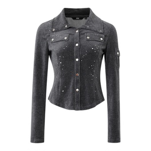 uhot/诱货深灰色高腰短款长袖上衣女舒适极简主义穿搭 UWWW2W724M