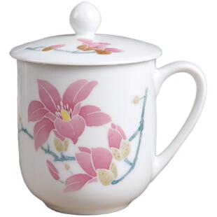 醴陵釉下彩陶瓷办公杯带盖茶杯水杯商务接待会务杯伴手礼高档礼品