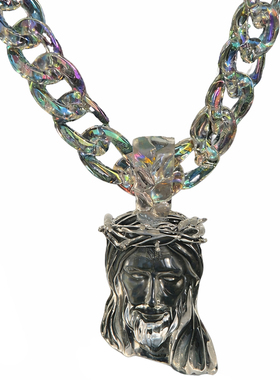 美式街头透明吊坠古巴项链彩色