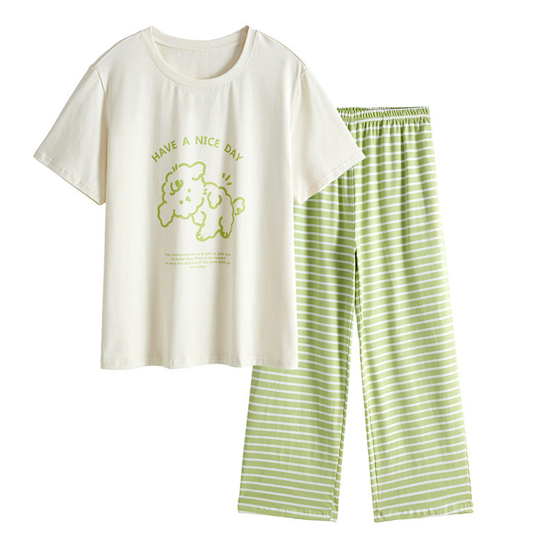 长裤家居服套装薄款短袖纯棉夏季