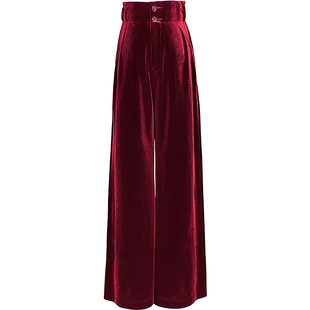 垂坠感金丝绒高腰阔腿裤女秋季加绒韩版复古显瘦直筒休闲拖地裤子