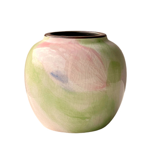 油画彩色冰裂纹陶瓷小花瓶迷你装饰品水养绿植鲜花插花器客厅简约